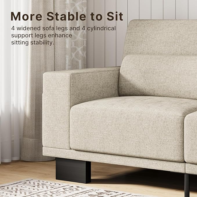 Gizoon 89 Inch Modern Sofa 3-Seater Chenille Couch with Wide Armrests &amp Deep Cushions for Living Room Bedroom and Apartment Beige