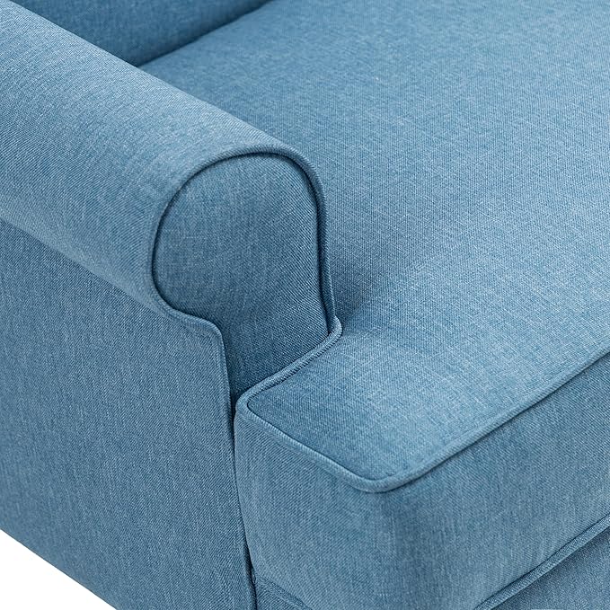 UIXE High Back Accent Chair for Living Room Comfy Upholstered Armchair in Fabric with Retro Solid Wooden Legs Traditional Arm Chair Single Sofa Reading Seat - Sky Blue