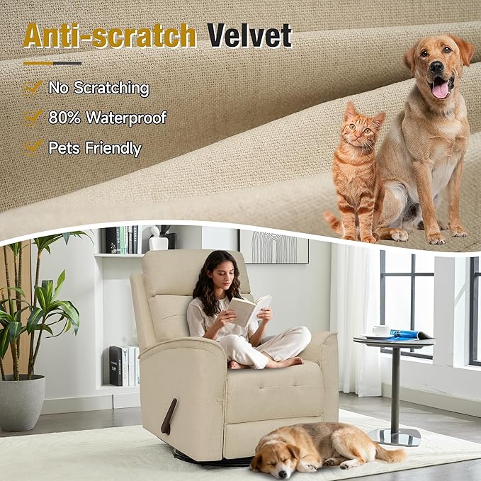 Swivel Rocker Recliner Chair for Adults Rocking Chair Small Swivel Recliner for Small Spaces Living Room Bedroom RV(Beige)