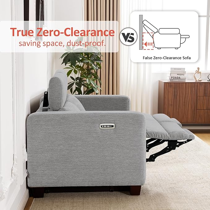 MCombo Zero Wall Recliner Chair Wall Hugger Power Recliner Chair with Adjustable Headrest High Wood Leg USB &amp Type C Dual Charge Ports for Living Room Small Spaces HL128 (Textile Grey)