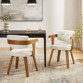 Art Leon Modern Dining Chairs - Set of 2 Mid Century Dining Chairs Fabric Upholstered Swivel Chairs Comfy Desk Chair No Wheels Accent Arm Chair for Kitchen Living Room Study Off White/Walnut