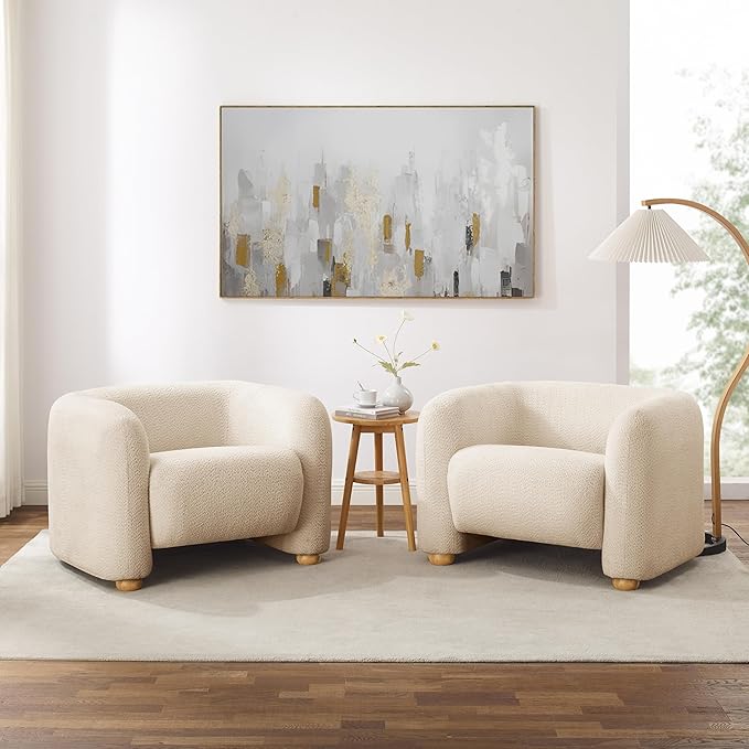 40.25 W Modern Living Room Accent Chairs Oversized Barrel Chairs with Deep Seat Comfy Boucle Armchair Sherpa Reading Chair for Bedroom Apartment Guest Room Beige