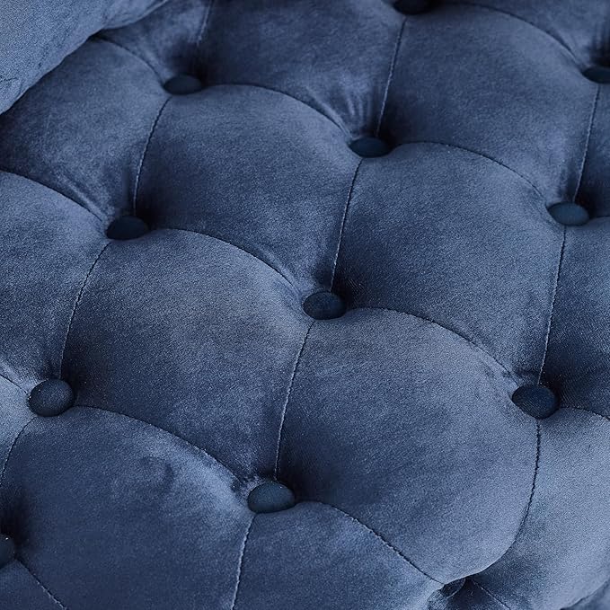 Velvet Upholstered Swivel Chair for Living Room with Button Tufted and Movable Wheels Including 3 Pillows Blue