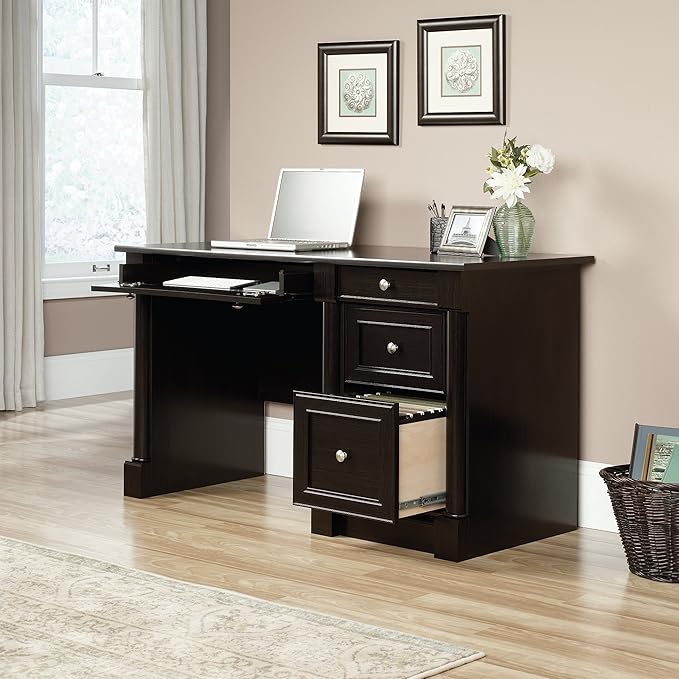 Sauder Palladia Computer Desk with Drawers Home Office Desk with File Cabinet Storage Drawer Cable Management Keyboard Tray in Wind Oak Finish