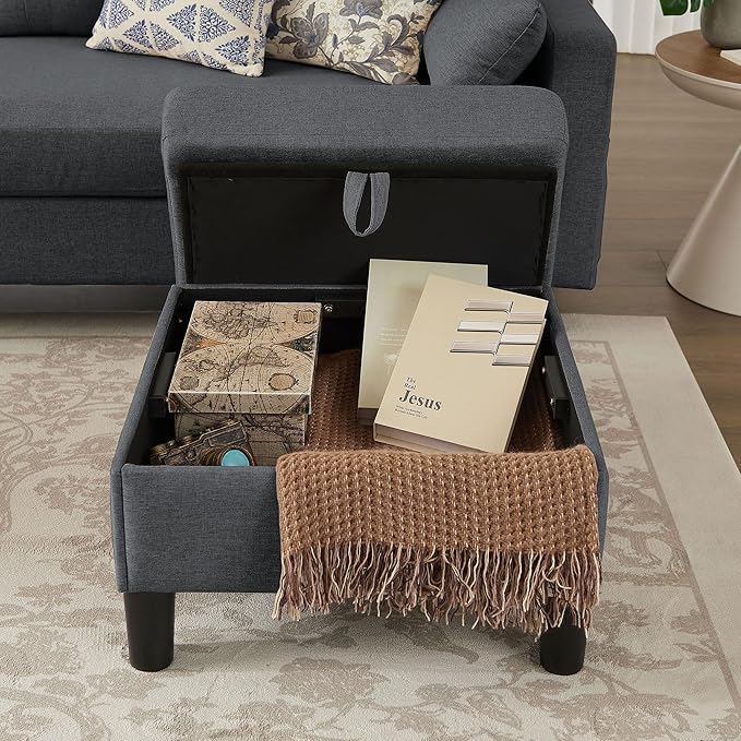 101 Convertible Sectional Sofa Modern Linen Fabric U-Shaped Couch with 2 Storage Ottomans and Storage Pocket 4 Seat Sofa Couches for Living Room Apartment Office Darkgrey