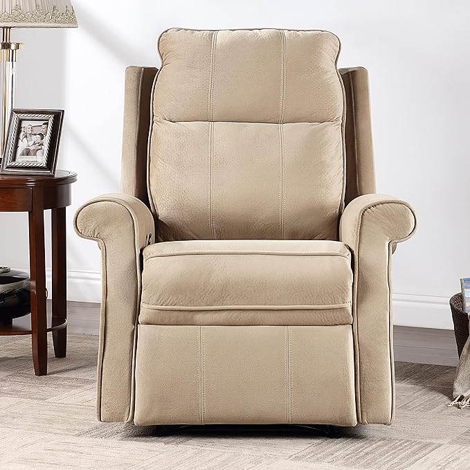 Oversize Modern Upholstered Lounge Single Sofa Manul Recliner Chair with Soft Durable Fabric and Overstuffed Armrests with Tall Neck Support for Living RoomHoney