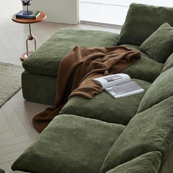 138 Cloud Sectional Couches for Living Room Convertible U-Shape Boneless Couch with Ottoman 6-Seater Compressed Sofa Modular Sectional Sofa (6-Seater Green)