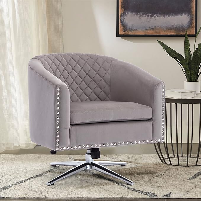 Swivel Barrel Chair Living Room Chair with Nailheads and Metal Base
