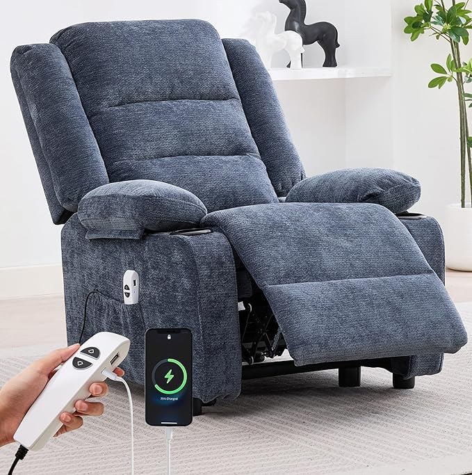Power Recliner Chair with Cup Holders Electric Recliner Chair for Adults Living Room Reclining Chair Home Theater Seating Lounge Chair (1 Blue)