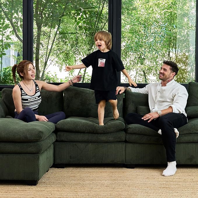 Belffin Large Modular Sectional Sofa with Double Deep Chaise 104 Corduroy U Shaped Couch with 9 Soft Dual-Layer Seats Cushion Sectional Couches for Living Room Apartment Green