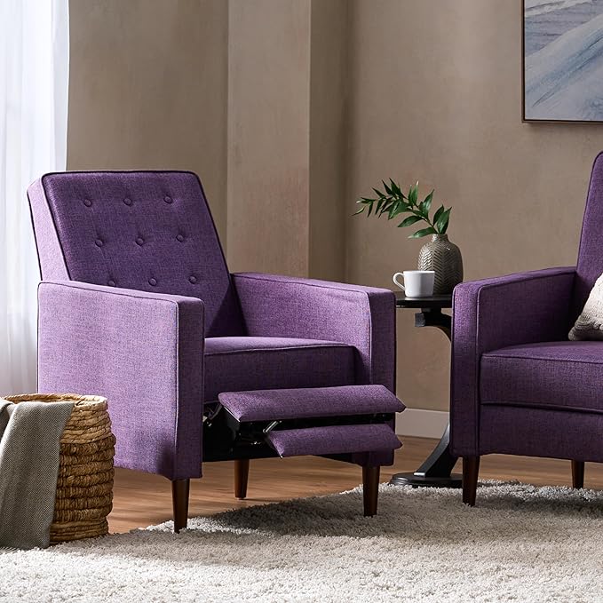Mid-Century Fabric Rocker Recliner Chair with Tufted Design Adjustable Single Recliner Sofa with Thicker Seat Cushion with Pocket for Living Room Bedroom Apartment (Purple Style1)