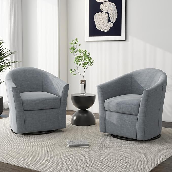 Swivel Accent Chair Armchair Modern Round Single Sofa Seating Comfy Reading Barrel Chairs for Living Room Bedroom (Light Grey Set of 1)