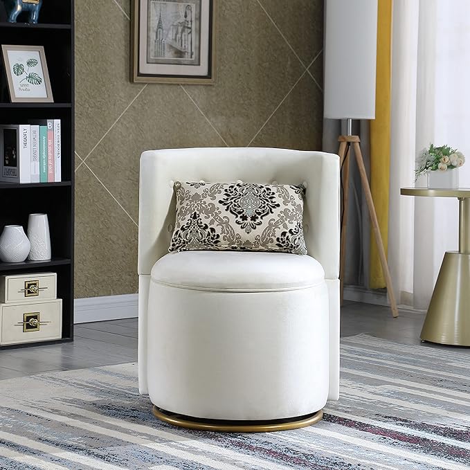 360° Swivel Accent Chair with Storage Function Velvet Curved Chair with Gold Metal Base for Living Room Nursery Bedroom [Video]