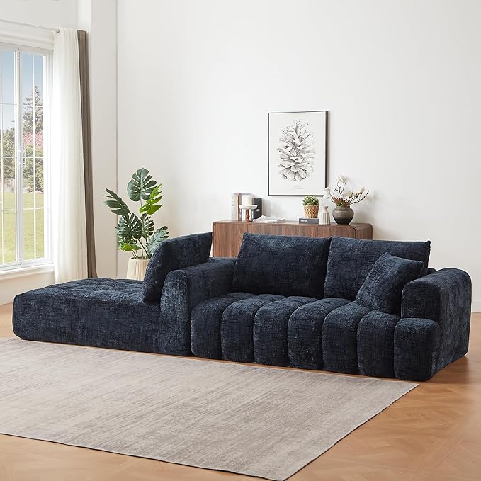 108 Inch Oversized Cloud Modular Sectional Sofa with Left Facing Chaise L Shaped Floor Lounge Couch Comfy Tufted Chenille Boneless Sofa with Deep SeatNo Assembly Required for Living Room Office