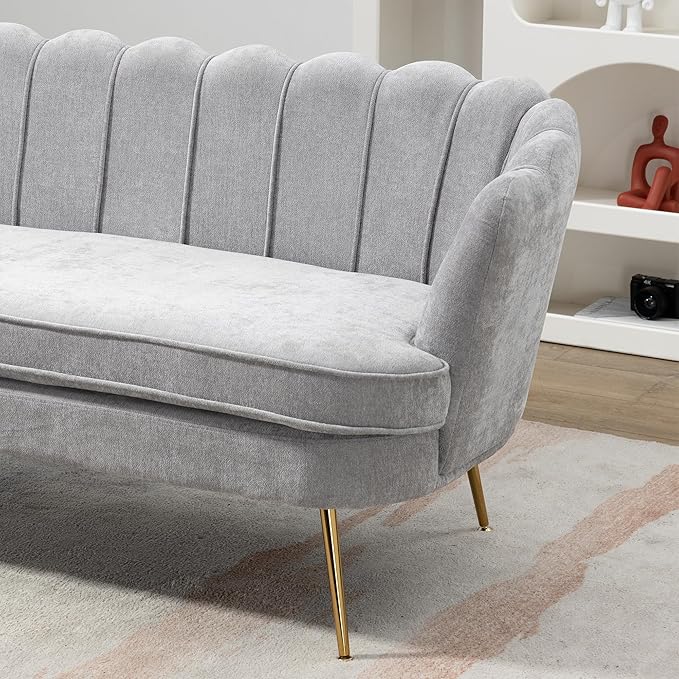 Modern Chenille Loveseat CouchFuton Small Sofa with Gold Metal Legs 2-Seater Upholstered Mini Sofa Couches for Small SpaceLiving Room Bedroom Office Dorm Studio Apartment Love Seat Couche(Grey)