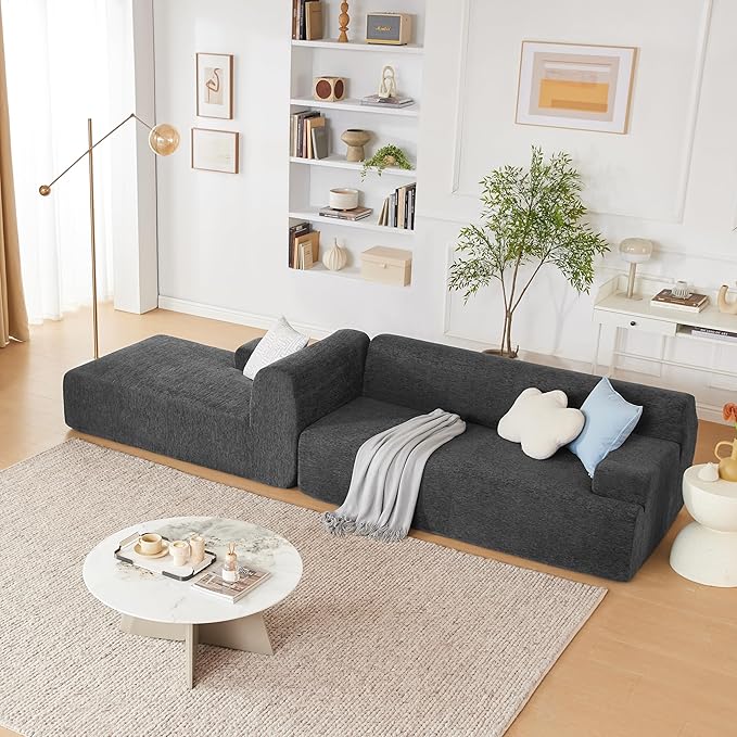 107 Modular Sectional Sofa Boneless Couch Sponge Sectional Sofa for Living Room High Density Sponges Cloud CouchModular L-Shape Sofa with Chaise (DarkGary)