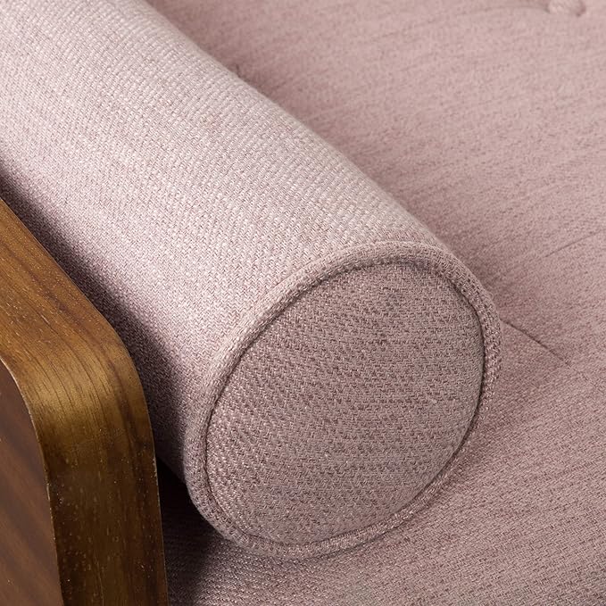 GDFStudio Aidan Mid-Century Modern Tufted Fabric Sofa Light Blush and Dark Walnut