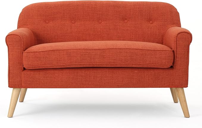 GDFStudio Mid Century Modern Fabric Loveseat (Muted Orange)