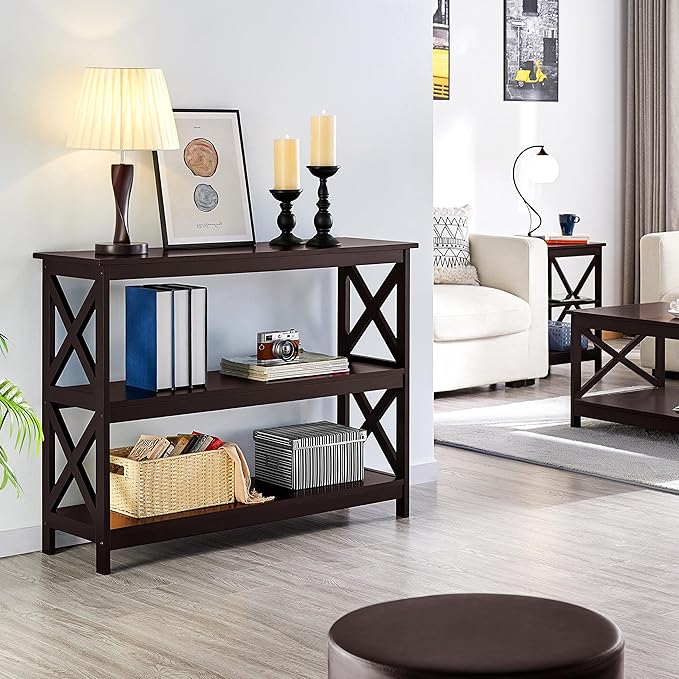 Yaheetech Television Stands &amp Entertainment Centers with 3 Tier Storage Shelf TV Stand for Living Room Espresso