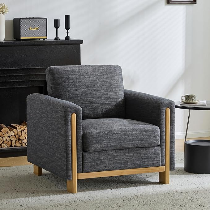 Christopher Knight Home Atkin Upholstery Accent Chair Fabric Club Chair Square Armchair Cozy Seating Lounge Chair with Backrest Single Sofa Chair Reading Chair for Living Room Home Rest Charcoal