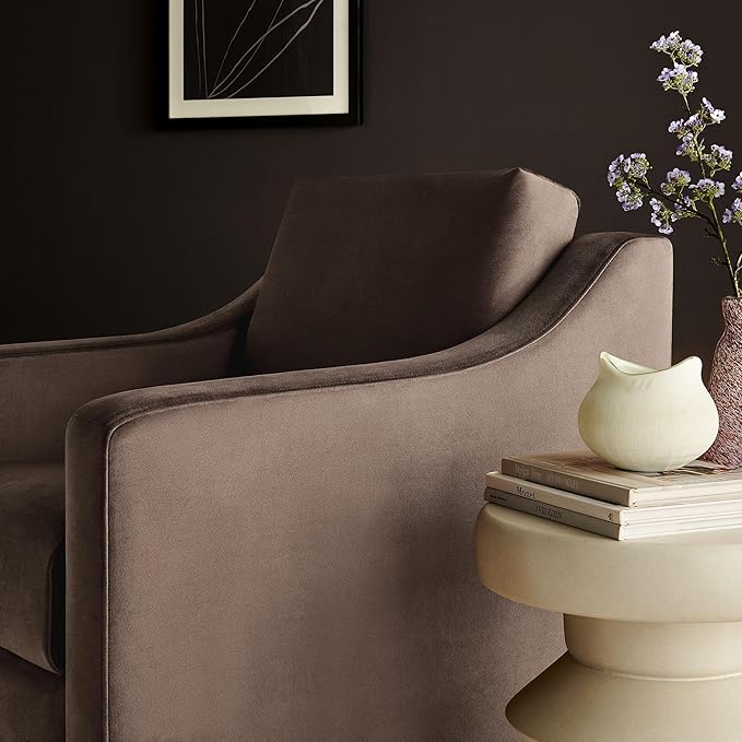 Modway Liora Performance Velvet Swivel Accent Chair in Chocolate Comfortable Stain-Resistant Velvet Armchair with Curved Armrests for Living Room Bedroom Reading Nook