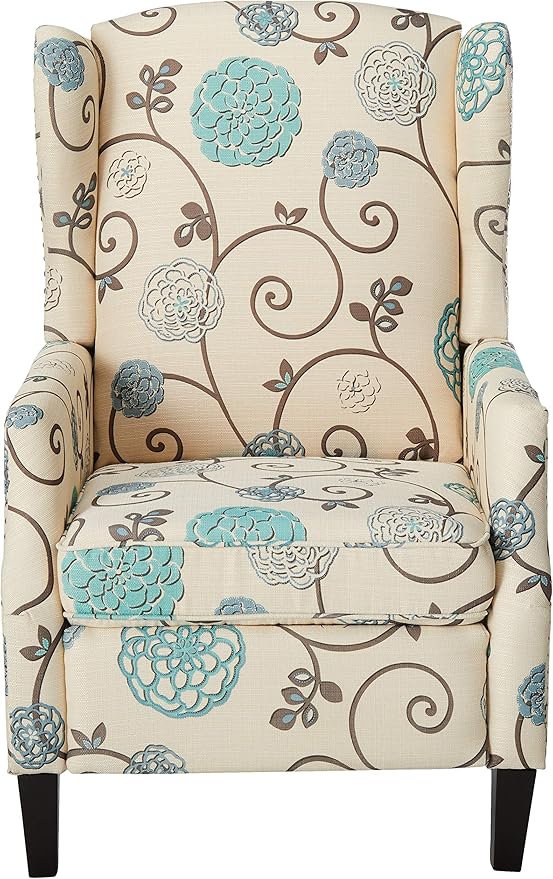 Christopher Knight Home GDFStudio Westeros Traditional Wingback Fabric Recliner Chair (White &amp Blue Floral)