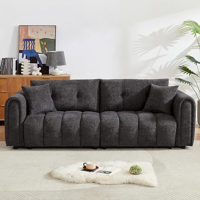91.5 Modern Bubble Sofa Couch w/Medium Firm Seat Cushion and Deep Seats &amp Chenille Fabric 3 Seater Couch Sofa for Living Room Apartment Lounge Office （Dark Gray