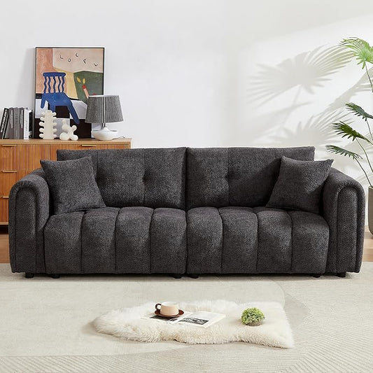 91.5 Modern Bubble Sofa Couch w/Medium Firm Seat Cushion and Deep Seats &amp Chenille Fabric 3 Seater Couch Sofa for Living Room Apartment Lounge Office （Dark Gray