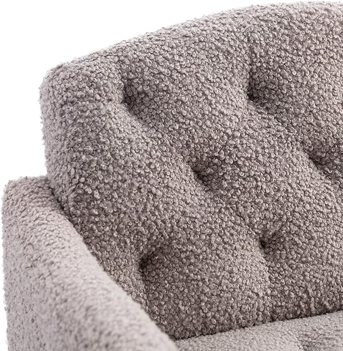 Modern Teddy Fabric Accent ChairUpholstered Button-Tufted Single SofaComfy Armchair Chair with Rose Golden Legsfor Living Room Bedroom Home Office (Grey)