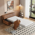 Folding Ottoman Sleeper Bed with Mattress Classical Style Convertible Guest Bed with Wood Legs and PU Fabric Convertible Chair into Sofa Pull Out Ottoman Sleeper Lounge Bed (Brown 9)