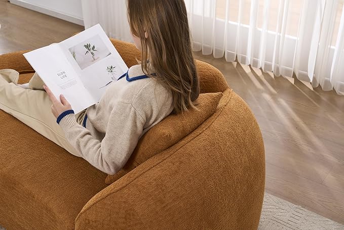 68 Curved Loveseat Sofa Modern Chenille Floor Couch with Pillow No Assembly Deep Seat Chaise Lounge for Bedroom Apartment Living Room Caramel