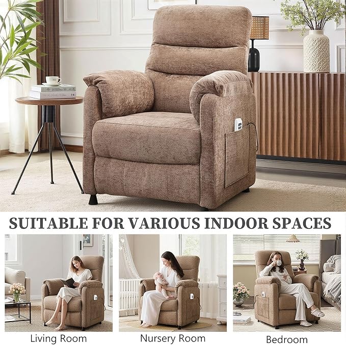 Holaki Power Recliner Chair Chenille Living Room Chairs Reading Lounge Chair Home Theater Seating with Adjustable Backrest and Footrest for Small Spaces Nursery(Brown)