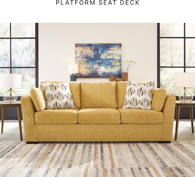 Signature Design by Ashley Keerwick Scandinavian Sofa with 4 Toss Pillows Yellow