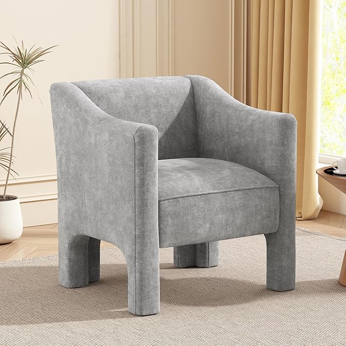 Christopher Knight Home Nory Modern Accent Chair with Arms Comfy Chenille Upholstered Barrel Armchair Extra Seating Lounge with Wood Frame Single Sofa for Living Room/Bedroom Grey