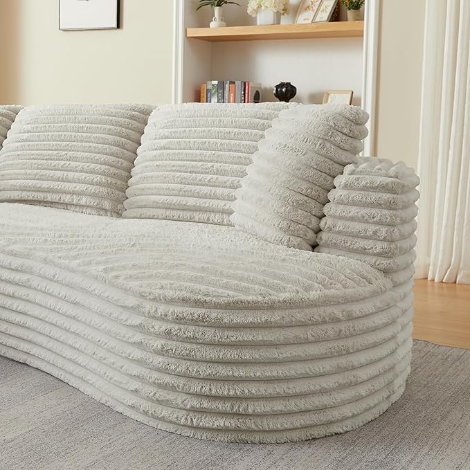 Plush Corduroy Cloud Sectional Sofa with Curved Chaise Oversized 2 Pieces Modular Lounge Sofa with Deep Seat Upholstered Sponge Compressed Couches for Living Room BedroomNo Assembly Required