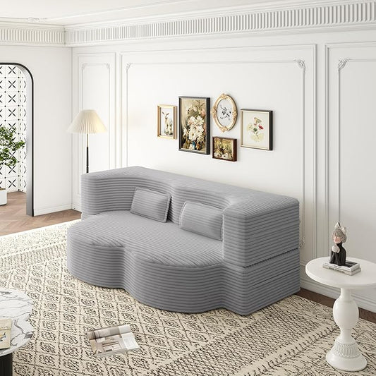 78 Folding Floor Sofa Bed Queen Full Size Folding Mattress Boneless Couch for Living Room 15 Seat Height Convertible Teddy Fabric Foam-Filled Loveseat Sleeper Sofa Bed