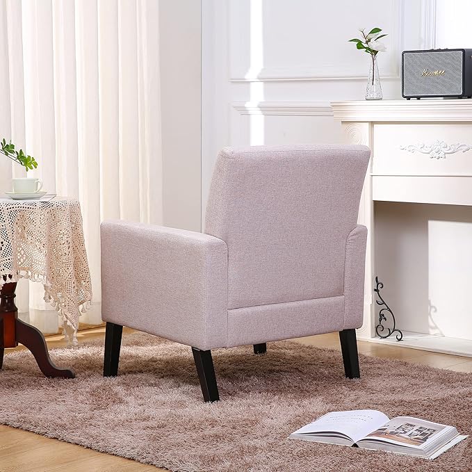 Fabric Accent Chair for Living Room Bedroom Button Tufted Upholstered Comfy Reading Accent Chairs Sofa (Beige)