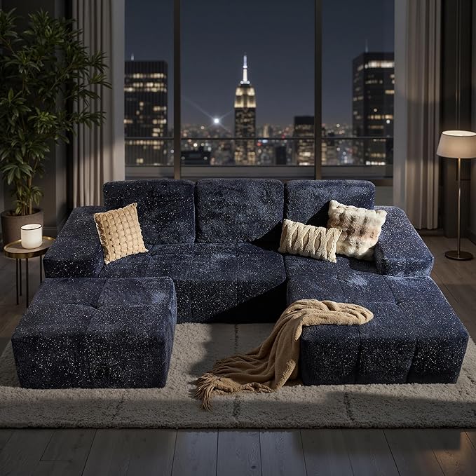 114 Cloud Couch Sectional with OttomanU Shaped Boneless Couches in A BoxDeep Seat Modular Sectional Sofa with Comfy Chaise No Assembly RequiredBlue