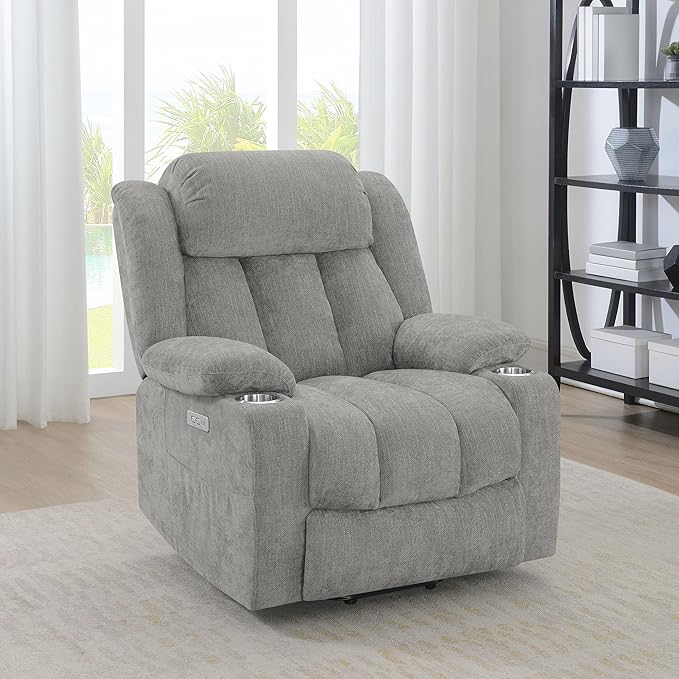 Coaster Home Furnishings - Houston - Fabric Upholstered Power Lift Recliner Chair with Built-in USB Port Cup Holders Power Panel with Simple Buttons - Living Room - Gray - 602284P