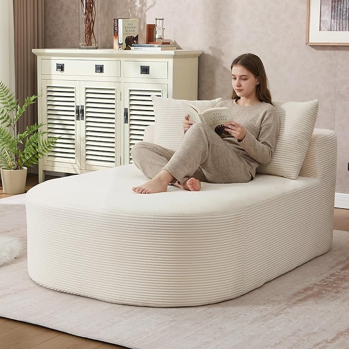 Boneless CouchComfy Fluffy Sofa BedUpholstered Sleeper Sofa with Throw Pillows and ArmrestsCorduroy Plush Cloud Lounge Chair (Beige 67 Chaise Lounge Chair)
