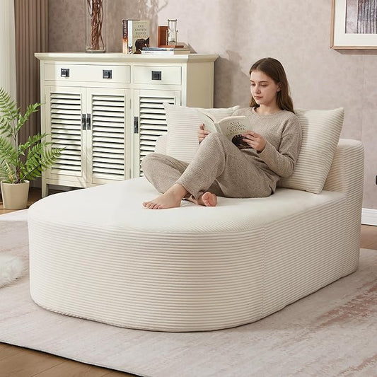Boneless CouchComfy Fluffy Sofa BedUpholstered Sleeper Sofa with Throw Pillows and ArmrestsCorduroy Plush Cloud Lounge Chair (Beige 67 Chaise Lounge Chair)