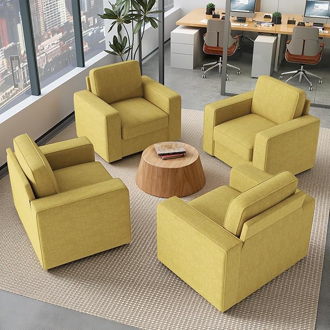 Swivel Accent Sofa Chair Set of 2 FSC Certified Sofa Armchairs with Extra Wide Mid-Century Modern 1pcs Pillows for Living Room Bedroom Office-Yellow Color