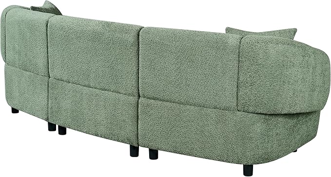 Merax 98.5 Modern 3 Seater Curved Sofa Luxury Boucle Fabric Sofa Minimalist Cozy Cloud Couch for Living Room Bedroom Apartment Home Office Green
