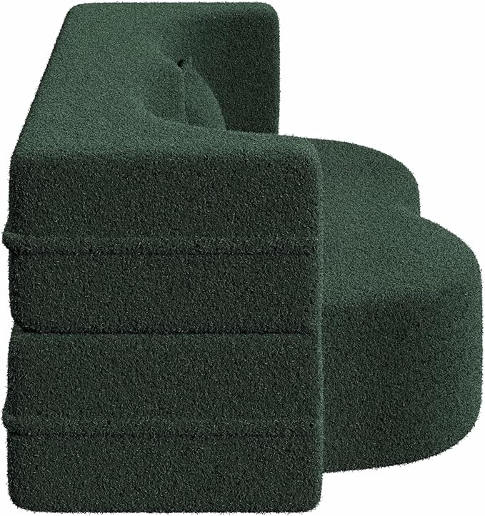 2 in 1 Folding Floor Couch Sofa Bed with 2 Pillows Teddy Fabric Foam-Filled Convertible Sleeper Sofa Full Mattress for Living Room Guestroom No AssemblyGreen Required Sofa Bed