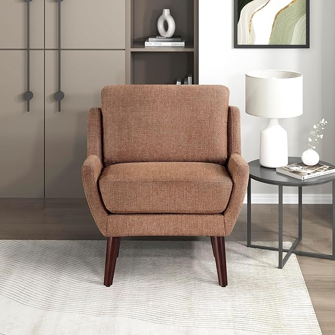 Lexicon Modern Wingback Accent Chair Chenille Fabric Upholstered Lounge Reading Arm Chair Solid Wood Legs for Living Room Bedroom Supportive Padded Pocket Coil Seat Easy Assembly Orange