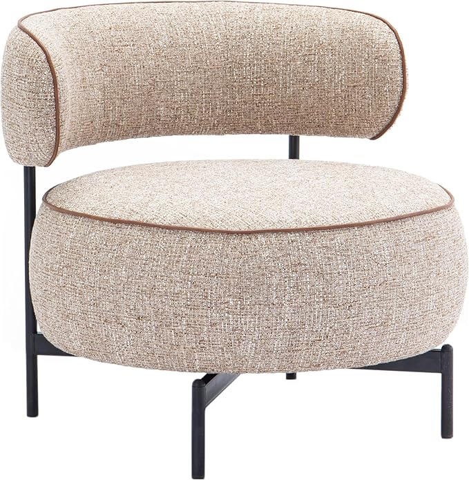 Furniture of America Granier Modern Contemporary Polyester 31.5-inch Swivel Chair with Curved Backrest Contrast Welt Metal Legs for Living Room Office Light Brown