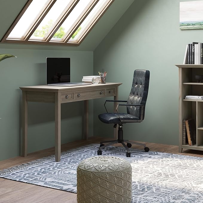 SIMPLIHOME Amherst Desk - 54-Inch Wide Solid Wood Writing Desk in Distressed Grey Transitional Home Office Computer Table for Workspace or Study with 2 Drawers and Flip-Down Keyboard Tray