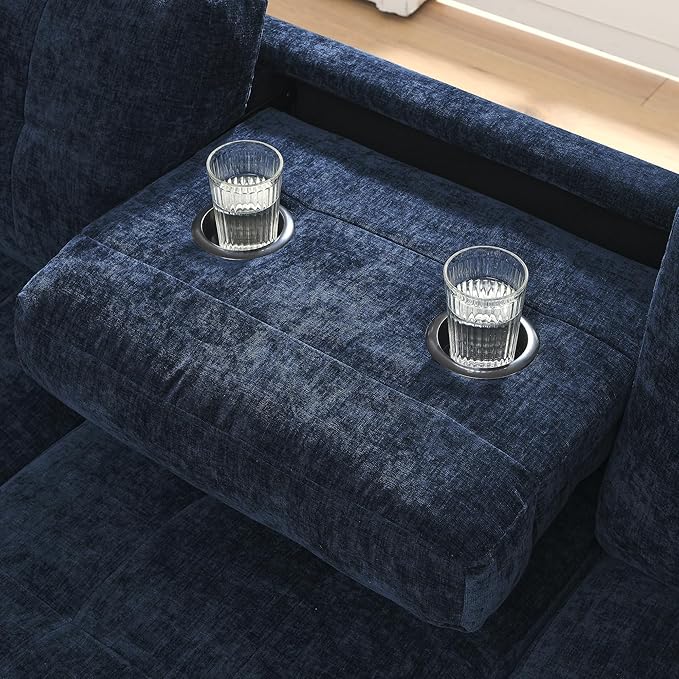 Yoglad 108'' Sectional Couches for Living Room Modular 5-Seater Couch Sofa with Reversible Chaise &amp Cup Holders L-Shaped Corner Sofa with Storage Ottoman for Apartment Office (Chenille Navy Blu