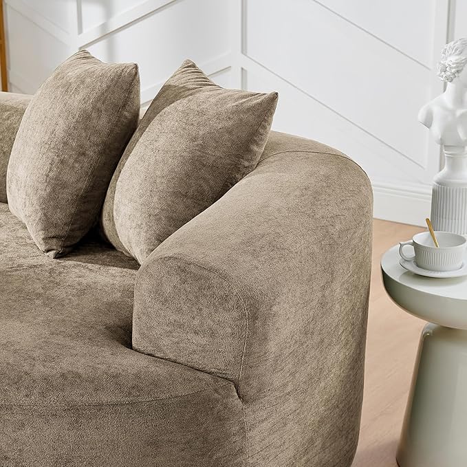 DEINPPA Oversized Modular Couch with 4 Pillows 4-Seater Curved Cloud Sofa Chenille Upholstered Comfy Couch for Living Room Apartment Office No Assembly Needed-Camel