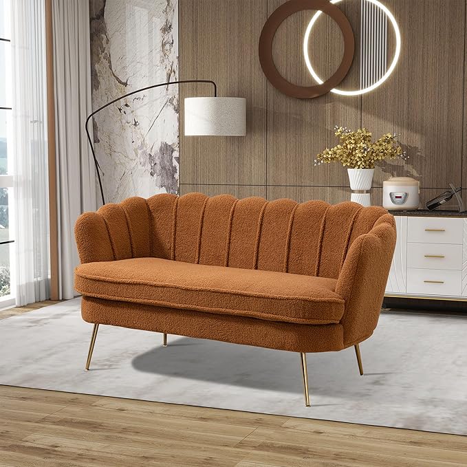 Chifee &amp Vingol Upholstered Small Loveseat for Small Space with Golden LegsCaramel
